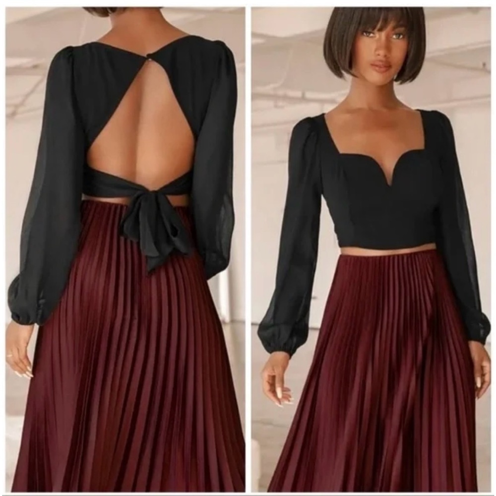 Lulus black long sleeve tie back night out top size xs NWT